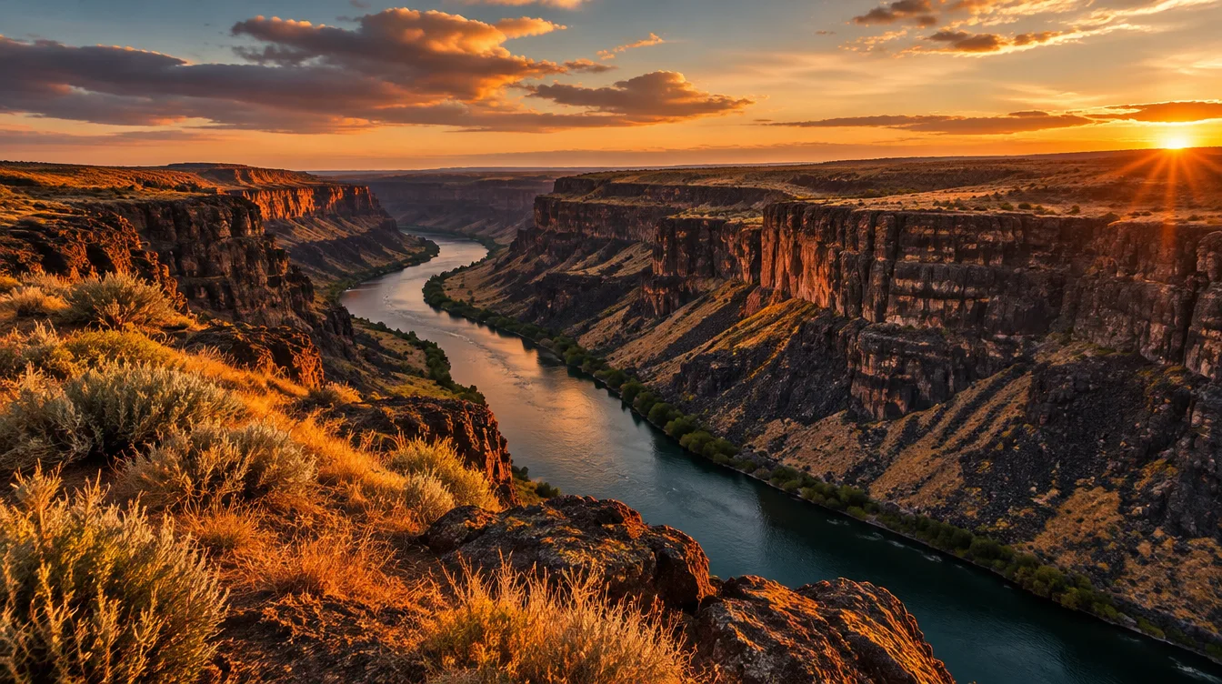Snake River Canyon at golden hour near Twin Falls