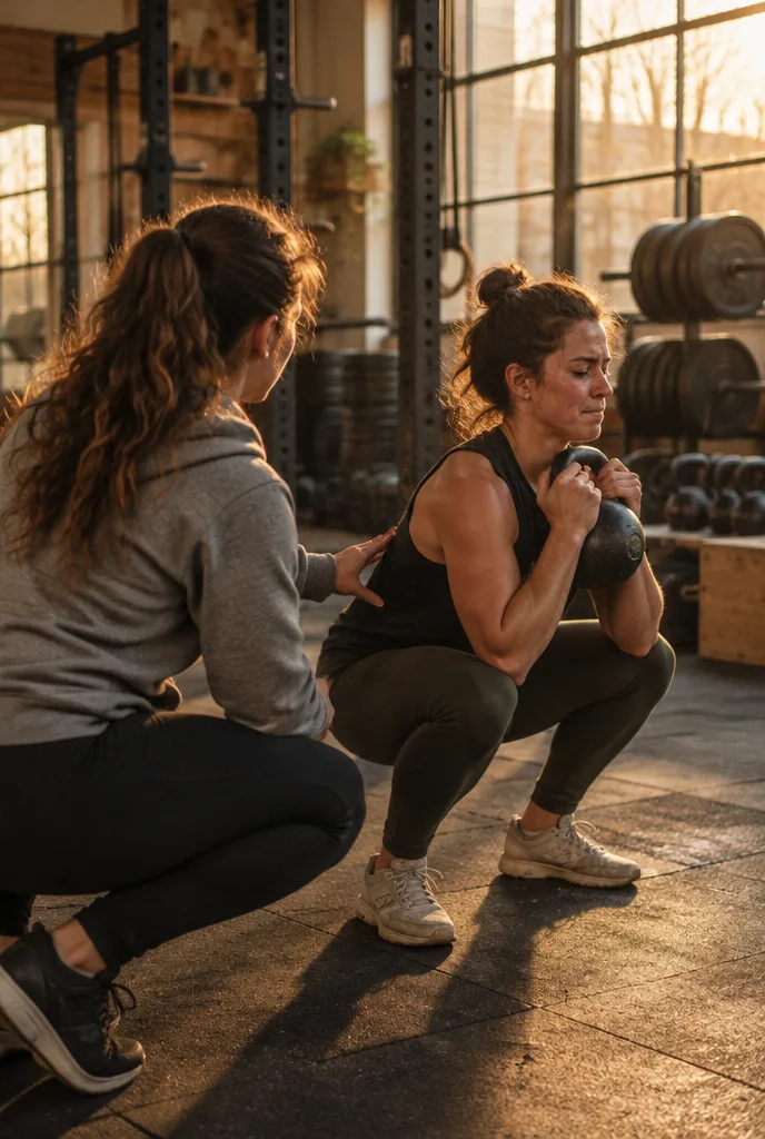 Lexi spotting a client during a kettlebell squat
